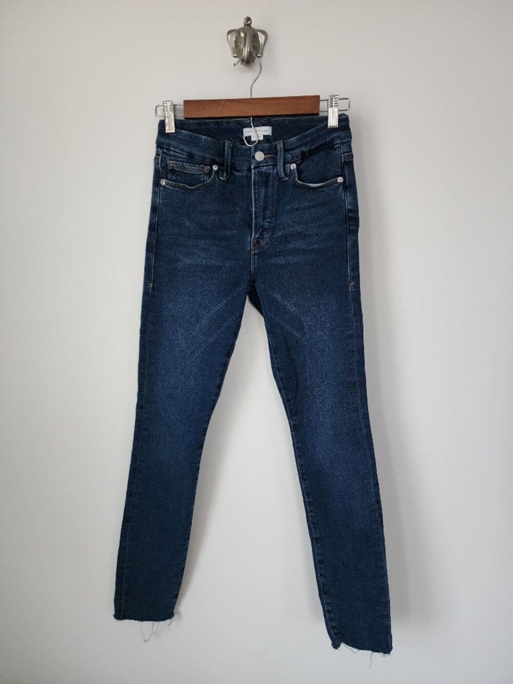 Good American good legs skinny raw hem blue jeans 0/25